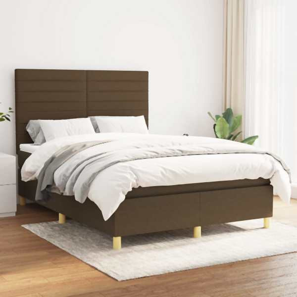 vidaXL Boxspringbett mit Matratze Dunkelbraun 140x200 cm Stoff, 3142420
