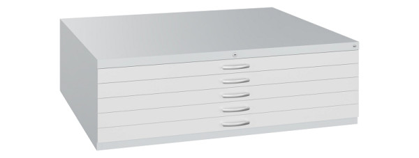 C+P Flachablageschrank Serie 7100_7200, H420xB1350xT960mm, 7035/7035, 5 Schubladenblenden doppelwandig, 7200-000 S10319