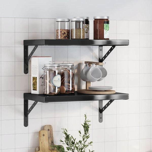 vidaXL Wandregale 2 Stück 50x30 cm Schwarz Edelstahl, 3214518