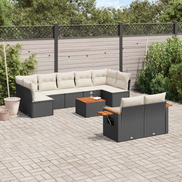 vidaXL 10-teilig Garten-Sofagarnitur mit Kissen Schwarz Poly Rattan, 3227134