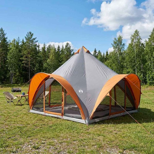 vidaXL Tipi Zelt Grau und Orange 6-Personen Polyester und Stahl, 42028625
