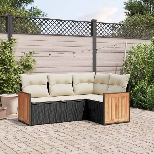 vidaXL 4-teilig Garten-Sofagarnitur mit Kissen Schwarz Poly Rattan, 3260012