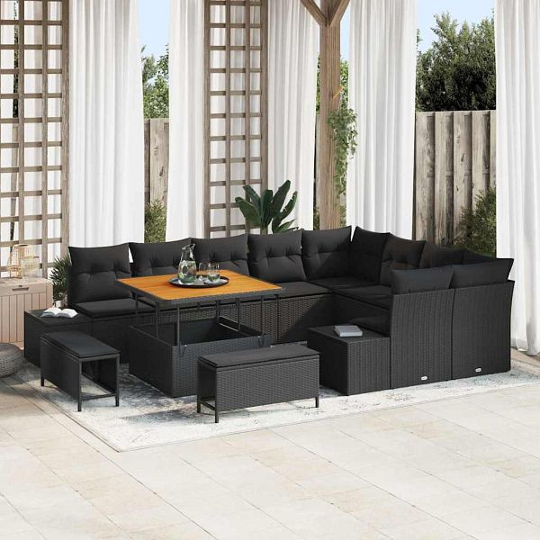 vidaXL Garten-Sofa-Set mit Kissen 12-teilig Schwarz 100 x 100 x 71 cm, 3364764