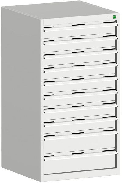 bott cubio Schubladenschrank bestückt mit 10 Schubladen BxTxH: 650 x 650 x 1200 mm, RAL 7035, 40019075.16V
