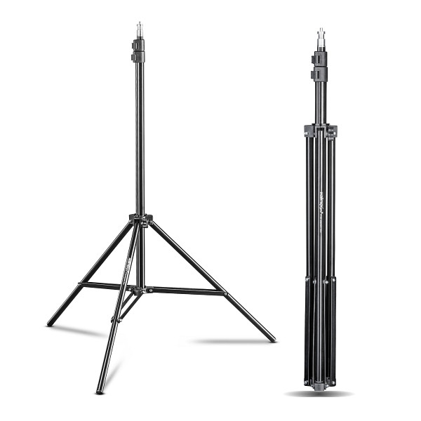 Walimex pro WT-803 Lampenstativ 2er-Set höhenverstellbar bis 208 cm, Lichtstativ aus Aluminium mit Tasche + Adapter, max. Traglast 3,5 kg, 1023169