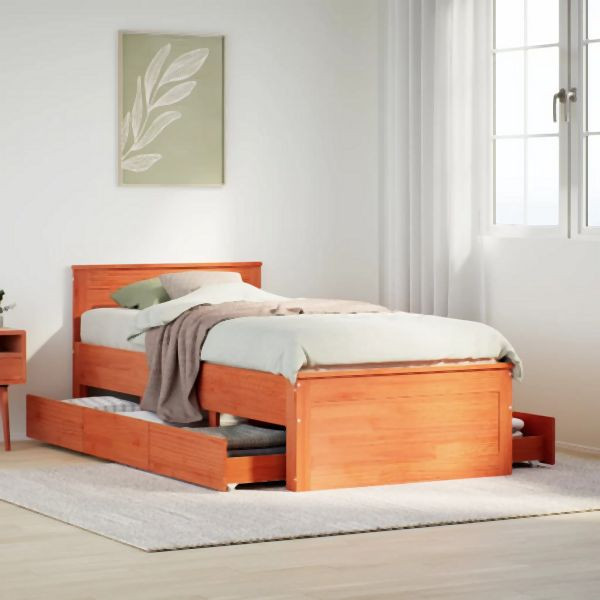 vidaXL Massivholzbett ohne Matratze mit Kopfteil Wachsbraun 90x190 cm, 3308788
