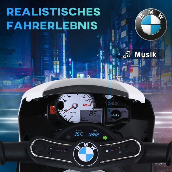 HOMCOM Elektro Kindermotorrad Kinderfahrzeug Lizensiert von BMW S1000RR Elektro-Dreirad mit Akku Stahl Schwarz 66 x 37 x 44 cm, 370-064BK