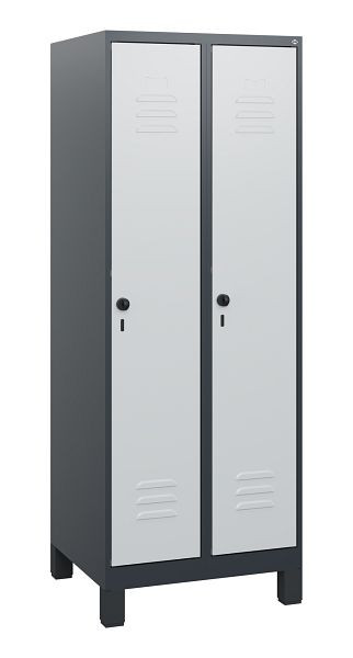 C+P Umkleidespind Classic PLUS, Füße, 2 Abteile, 1630x600x500mm, 7035/7035, Drehriegel, 0800105-20 S10009