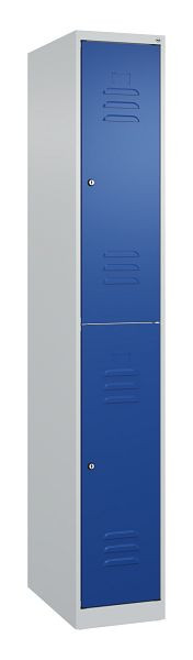 C+P Doppelstöckiger Spind Classic PLUS, 1850x300x500mm, 7035/5010, Zylinderschlösser, 080300-10 S10056
