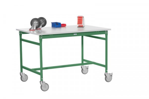 Manuflex Beistelltisch BASIS mobil mit Multiplex-Platte in Resedagrün RAL 6011, BxTxH: 1500 x 800 x 850 mm, Resedagrün, BB4065.6011