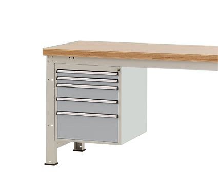 Manuflex Gehäuse-Unterbau PROFI, Nutzhöhe 500 mm mit 5 Schubfächern, für Werkbanktiefe 700 mm, Alusilber, ZB4881.9006