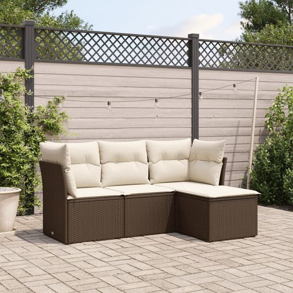 vidaXL 4-teilig Garten-Sofagarnitur mit Kissen Braun Poly Rattan, 3217543