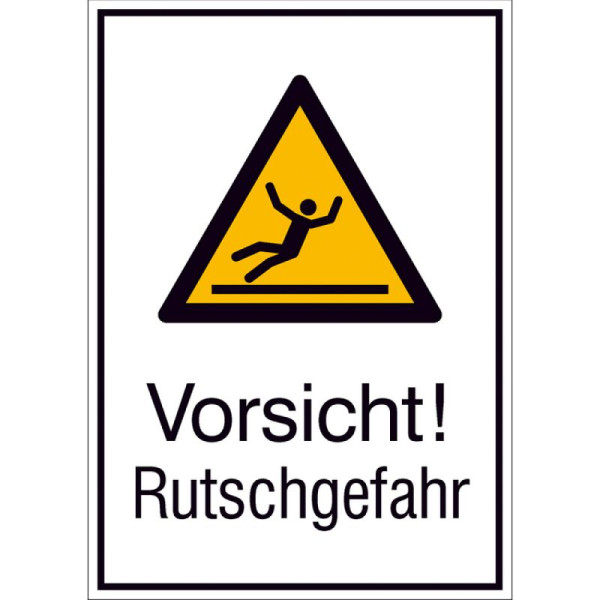 Stein HGS Kombischild mit Warnzeichen und Zusatztext, Vorsicht! Rutschgefahr, 131 x 185 mm / Folie, selbstklebend, 21.a8020