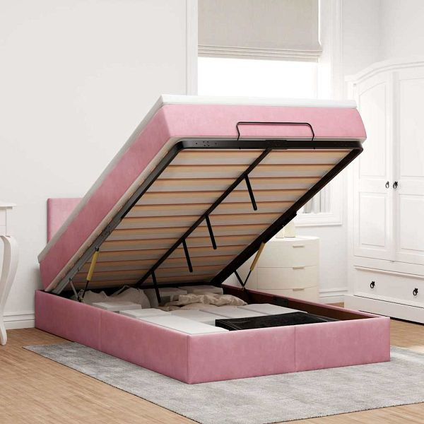 vidaXL Ottoman-Bett mit Matratze Rosa 120x190 cm Samt, 3311692