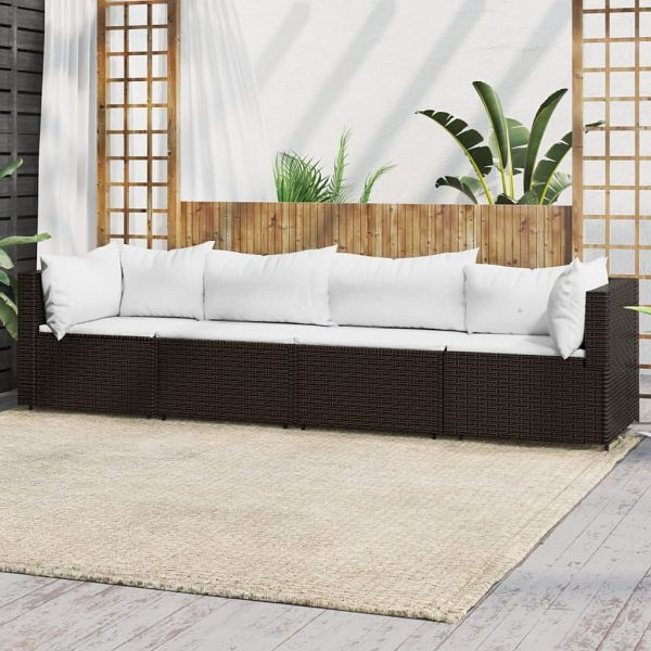 vidaXL 4-teilig Garten-Lounge-Set mit Kissen Braun Poly Rattan, 319752
