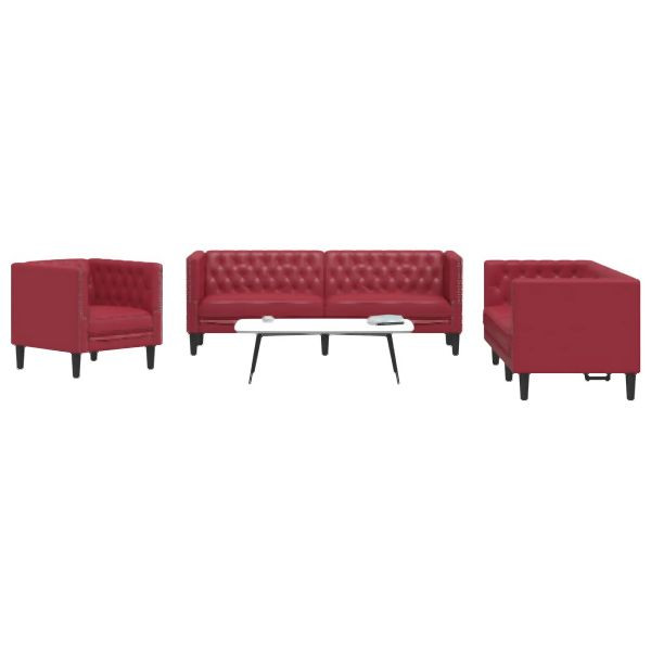 vidaXL 3-teilig Chesterfield-Sofa-Set Weinrot Kunstleder, 3209271