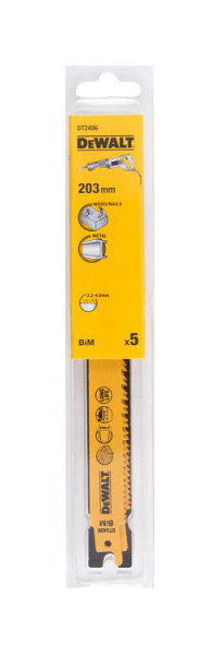 DeWalt Säbelsägeblatt BIM Uni 203mm, VE: 5 Stück, DT2406-QZ