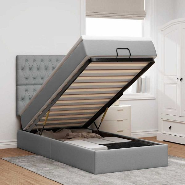 vidaXL Ottomane Bett mit Matratze & LEDs Hellgrau 90x200 cm Stoff, 3314058