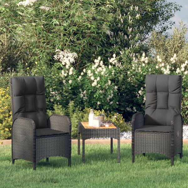 vidaXL 3-teilig Garten-Lounge-Set mit Kissen Schwarz Poly Rattan, 319908