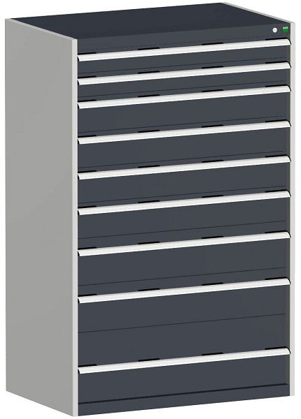 bott cubio Schubladenschrank bestückt mit 9 Schwerlastschubladen BxTxH: 1050 x 650 x 1600 mm, RAL 7035/7016, 40021044.19V