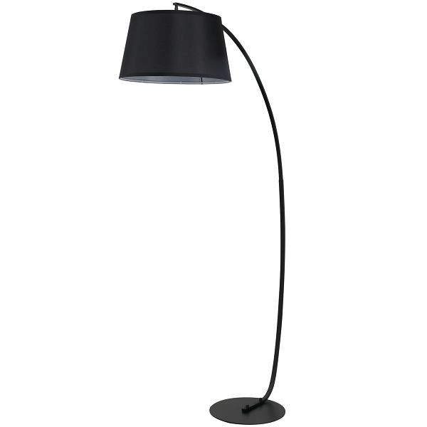 HOMCOM Stehlampe, Gebogene Stehleuchte mit Stoffschirm, Bodenlampe mit runder Basis, Metall, 105L x 47B x 190H cm, Schwarz, B31-164