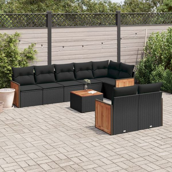 vidaXL 9-teilig Garten-Sofagarnitur mit Kissen Schwarz Poly Rattan, 3227833