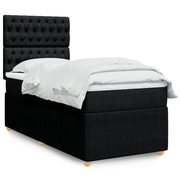 vidaXL Boxspringbett mit Matratze Schwarz 90x200 cm Stoff, 3294248