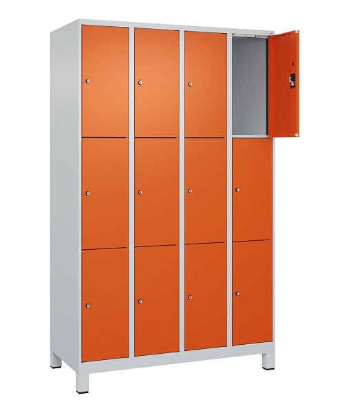 C+P Schließfachschrank Evolo PLUS, mit Füßen, 12 Fächer, 1950x1200x500mm, 7035/2004 Reinorange, Abteile 4, Abteilbreite 300 mm, 049010-403 S10002