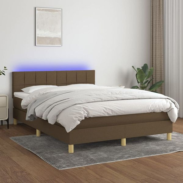 vidaXL Boxspringbett mit Matratze & LED Dunkelbraun 140x190 cm Stoff, 3133712