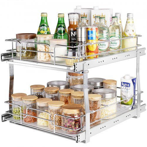 VEVOR 2-stufiger ausziehbarer Schrank-Organizer mit 16" B x 21" T, ausziehbare Vorratsregale, Schubladen aus verchromtem Stahl, HGS217W21D15HO4AUV0