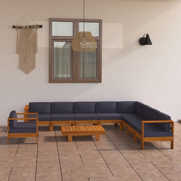 vidaXL 10-teilig Garten-Lounge-Set mit Dunkelgrauen Auflagen Akazienholz, 3057963