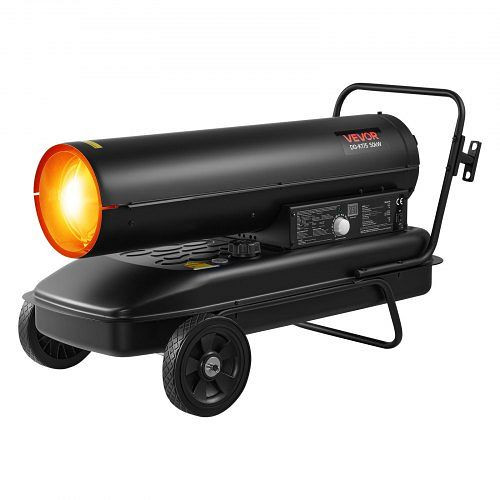 VEVOR 50 kW Dieselheizer, Heizkanone mit Rädern, einstellbar, für Baustelle/Garage/Lager/Werkstatt, Schwarz, GFSMYQNQ50KWRABDF001V2