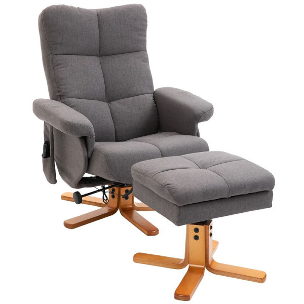 HOMCOM Relaxsessel mit Fußhocker, Stauraum, Elektrischer Massagesessel mit Liegefunktion, Drehbarer Fernsehsessel mit Seitentasche, 700-111V03CG