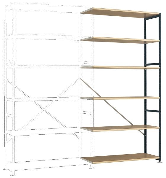 Manuflex Breitfach-Steckregal Anbauregal mit 6 Holzverbundböden, HxBxT = 2500 x 1250 x 600 mm, anthrazit, RP1428.7016