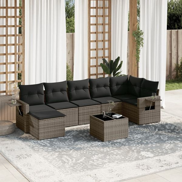 vidaXL 8-teilig Garten-Sofagarnitur mit Kissen Grau Poly Rattan, 3220489