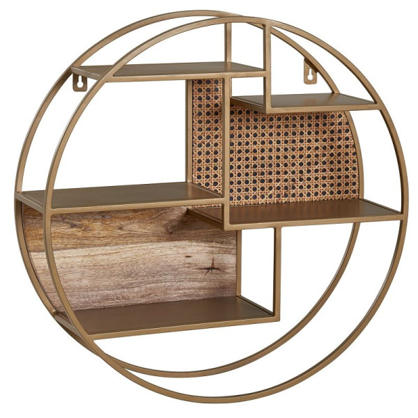 Wohnling Wandregal Rattan 62x62x17 cm Hängeregal Massivholz/Metall Industrial, Schweberegal Wiener Geflecht Rund Wand, WL6.476