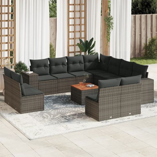 vidaXL 12-teilig Garten-Sofagarnitur mit Kissen Grau Poly Rattan, 3257838