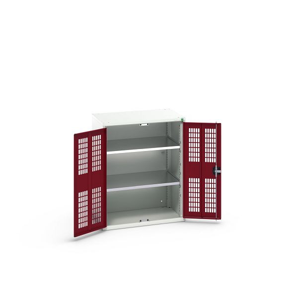 bott verso Flügeltürschrank mit Belüftung, mit 2 Fachböden, BxTxH: 800 x 550 x 1000 mm, Lichtgrau / Purpurrot, 16926742.24