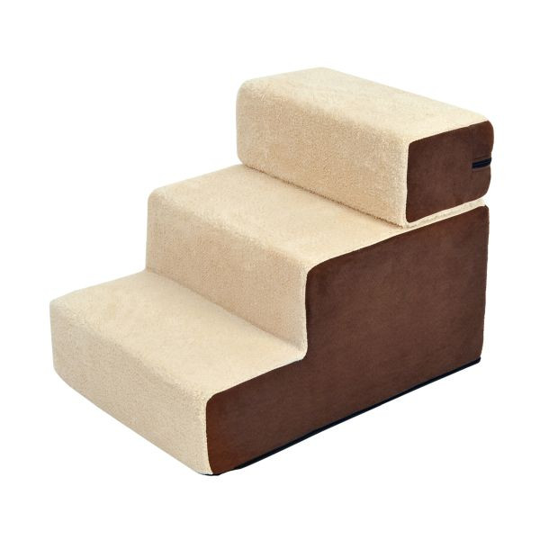 PawHut Hundetreppe Katzentreppe Einstiegshilfe 3 Stufen Haustier Plüsch Beige, D06-004