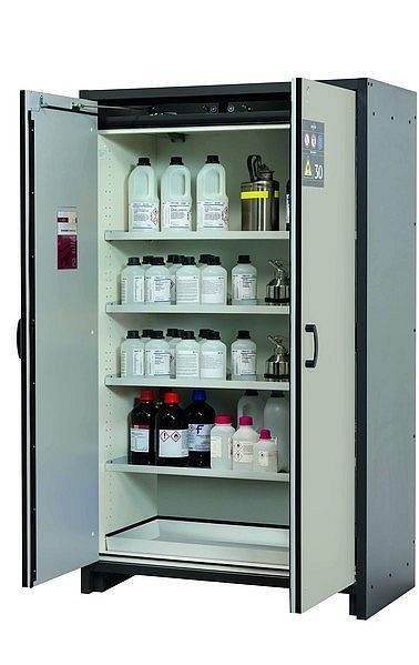 asecos Sicherheitsschrank Q-CLASSIC-30, Q30.195.116 in lichtgrau RAL 7035 mit 4x Fachboden (Stahlblech), 31003-061-30006