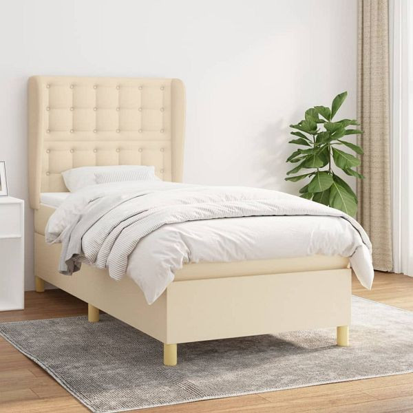 vidaXL Boxspringbett mit Matratze Creme 90x190 cm Stoff, 3128810