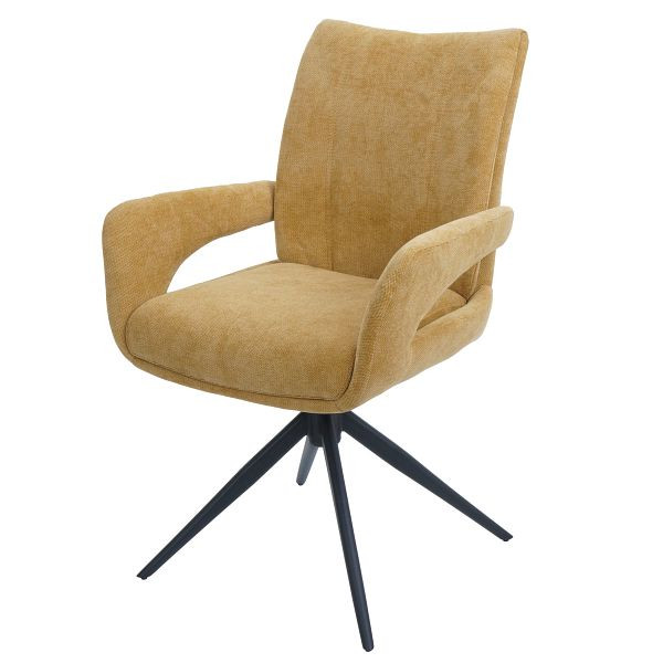 Mendler Esszimmerstuhl HWC-O78, Küchenstuhl Stuhl, drehbar Auto-Return, Stoff/Textil Chenille (310g/m²) Öko-Tex, senfgelb, 139275