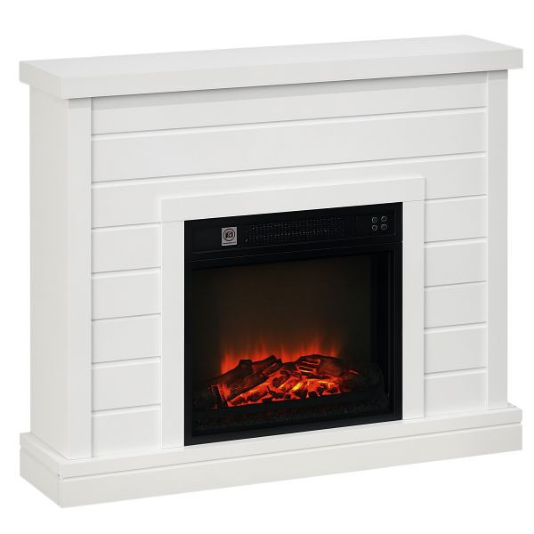 HOMCOM Elektro-Kamin, 3D-Flammeneffekt, 3 Einstellungen, Timer, Fernbedienung, Weiß, 820-411V90WT