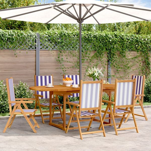 vidaXL 7-teilig Garten-Essgruppe Stoff und Massivholz Blau und Weiß, 3281729