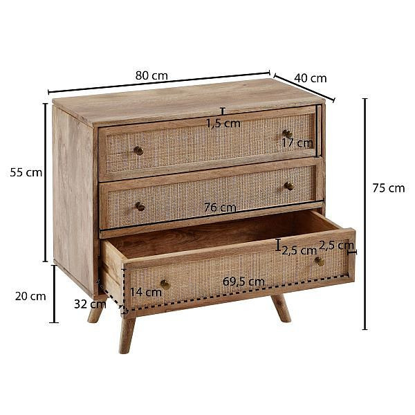 Wohnling Sideboard 80x75x40 cm Mango Massivholz/Vintage Anrichte, WL6.158