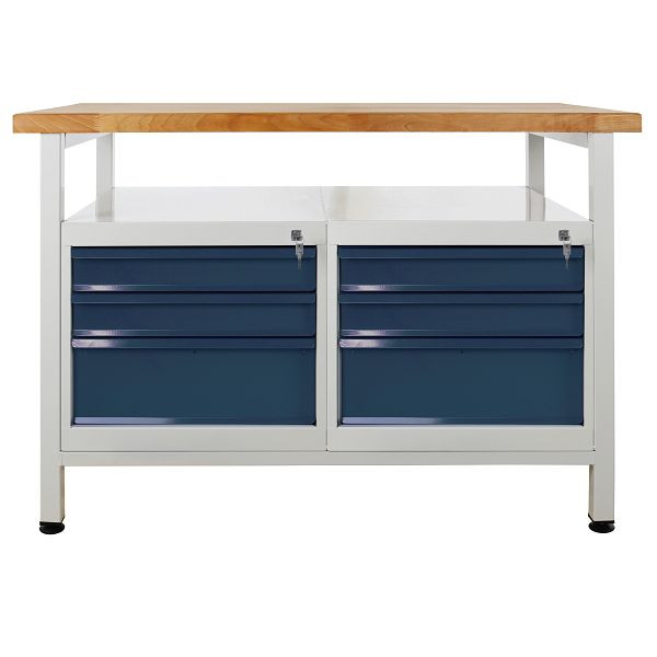 ADB Werkbank 6 Schubladen und Ablage, Maße: 1200x600x840mm (BxTxH), Farbe Werktisch: grau, RAL 7035, Farbe Tür/Schublade: Anthrazitgrau (RAL 7016), 42930