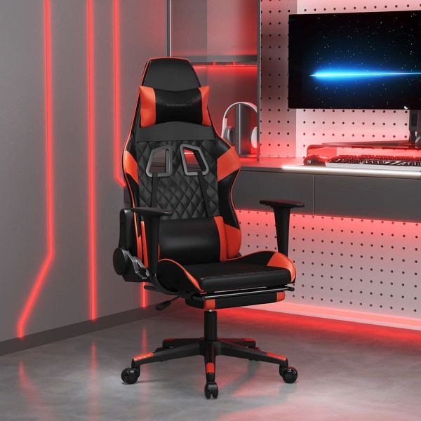vidaXL Gaming-Stuhl mit Massage & Fußstütze Schwarz & Rot Kunstleder, 345523