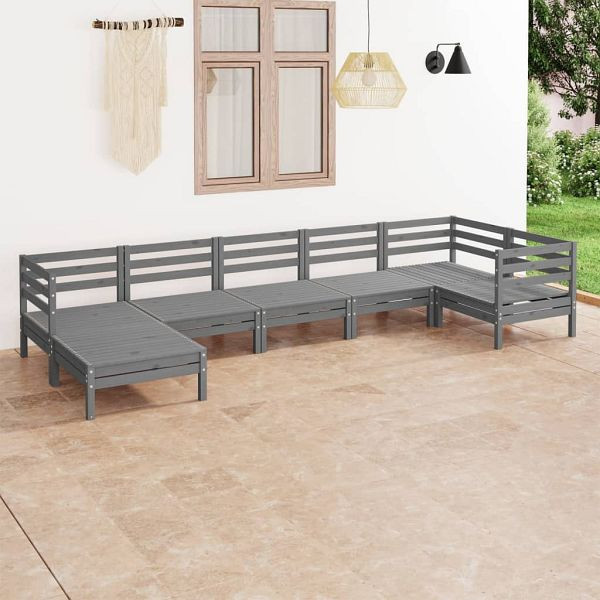 vidaXL 7-teilig Garten-Lounge-Set Massivholz Kiefer Grau, 3082966