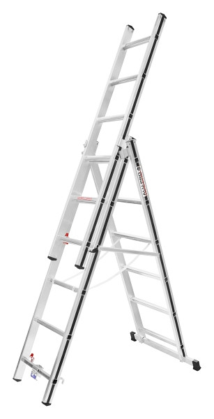 ALU-PRO Mehrzweckleiter dreiteilig, 3x6 Sprossen, Länge eingefahren 1,75 m / ausgefahren 3,71 m, 7004718