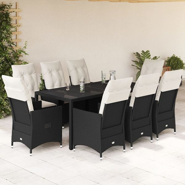 vidaXL 9-teilig Garten-Essgruppe mit Kissen Schwarz Poly Rattan, 3276698
